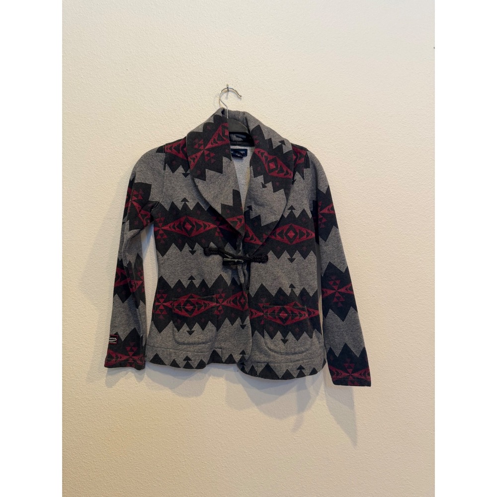 Ralph Lauren Girls Southwestern Geometric Toggle Knit Blazer Grey Red